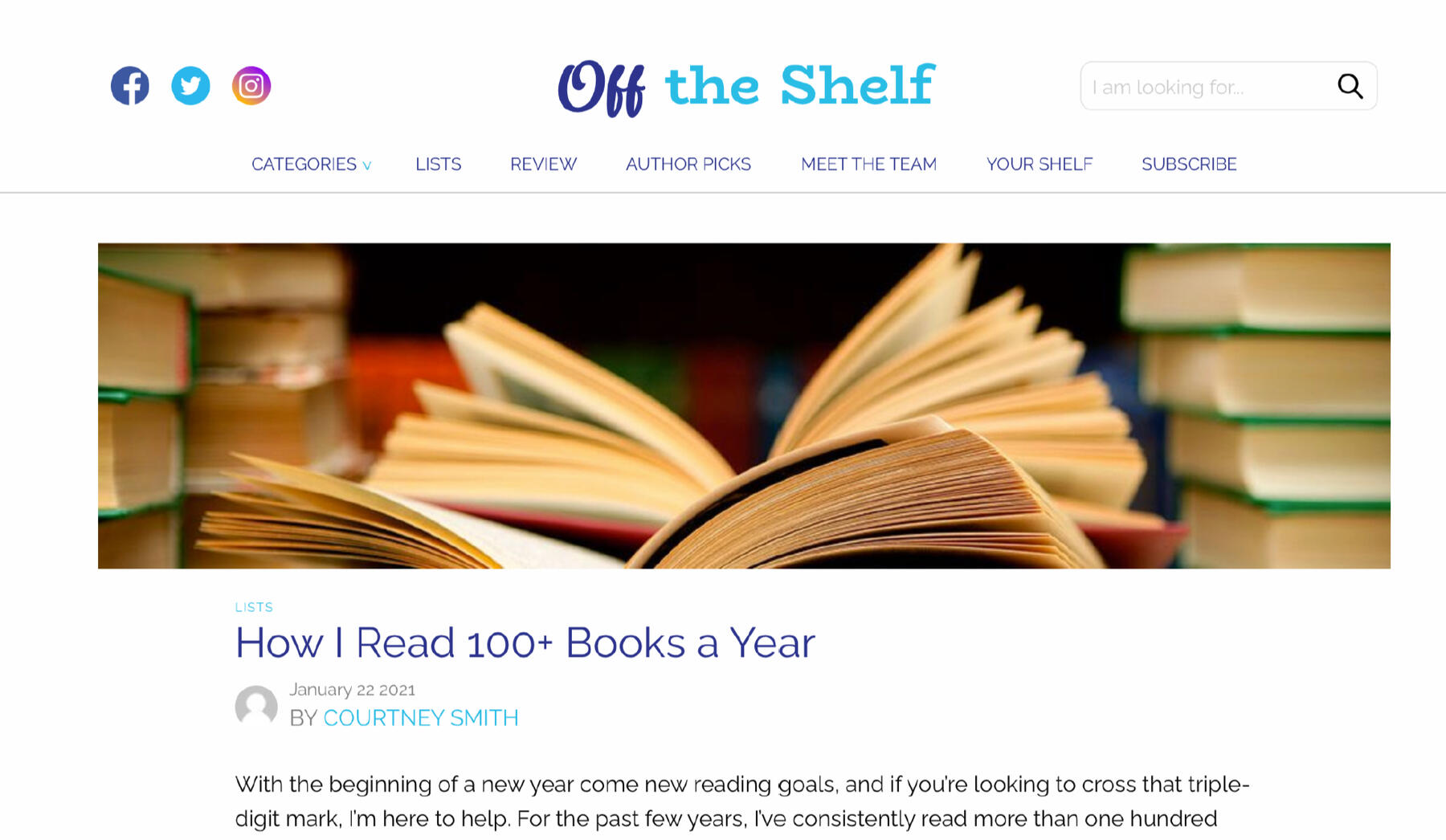 Off the Shelf Article: How I Read 100+ Books a Year by Courtney Smith