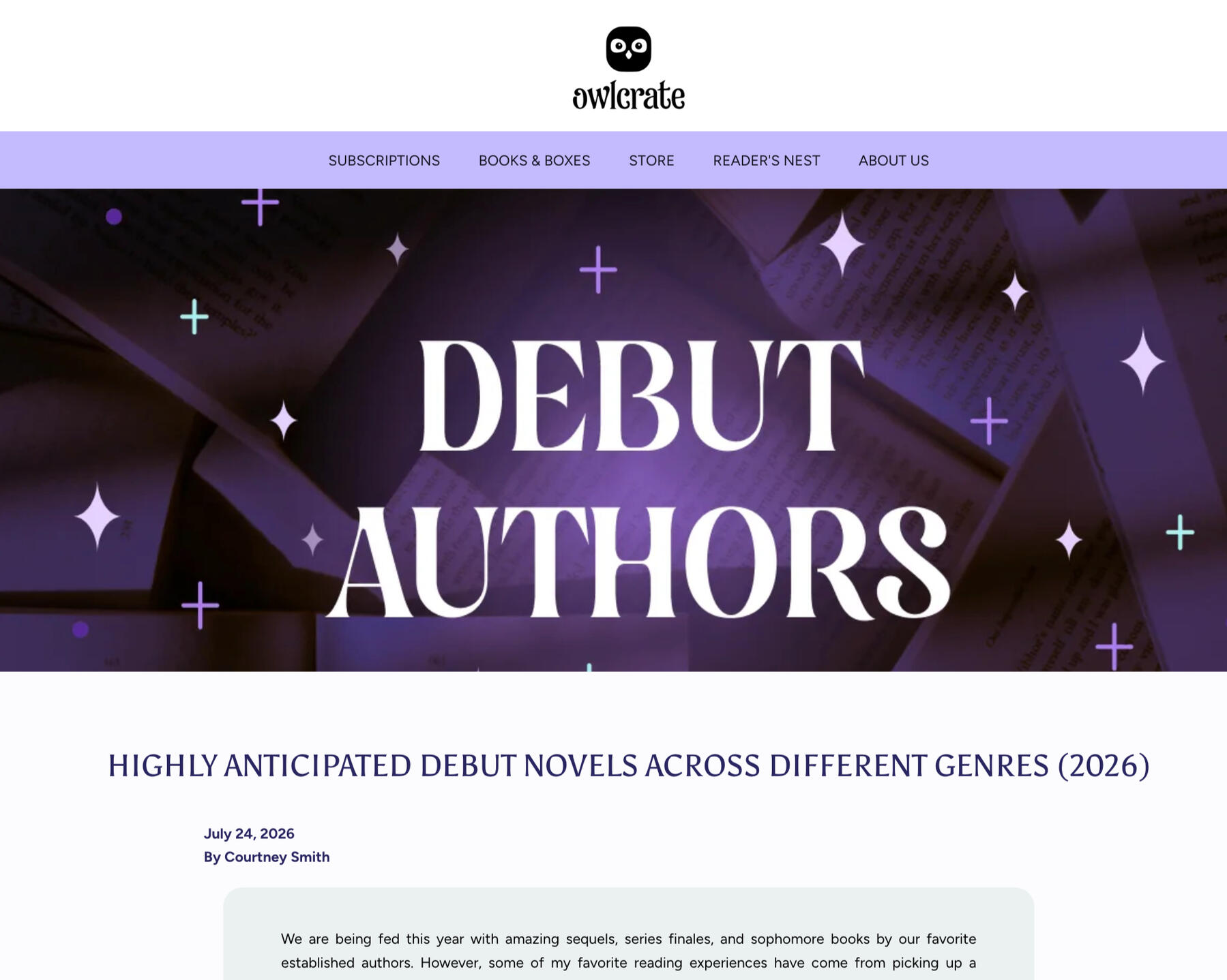 Owl Crate Article: Highly Anticipated Debut Novels Across Different Genres (2026) by Courtney Smith